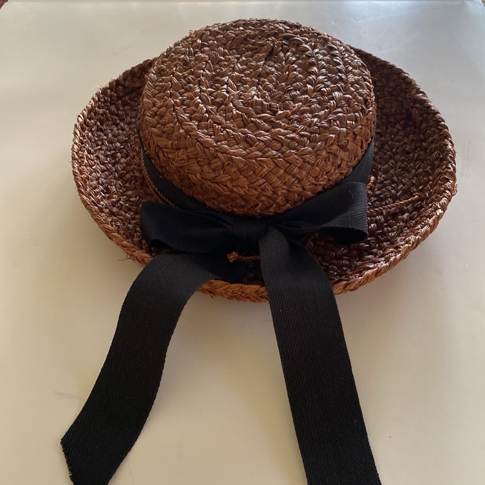 Helen Kaminski Brown Straw Boater Hat with Black Band - Picture 4 of 9